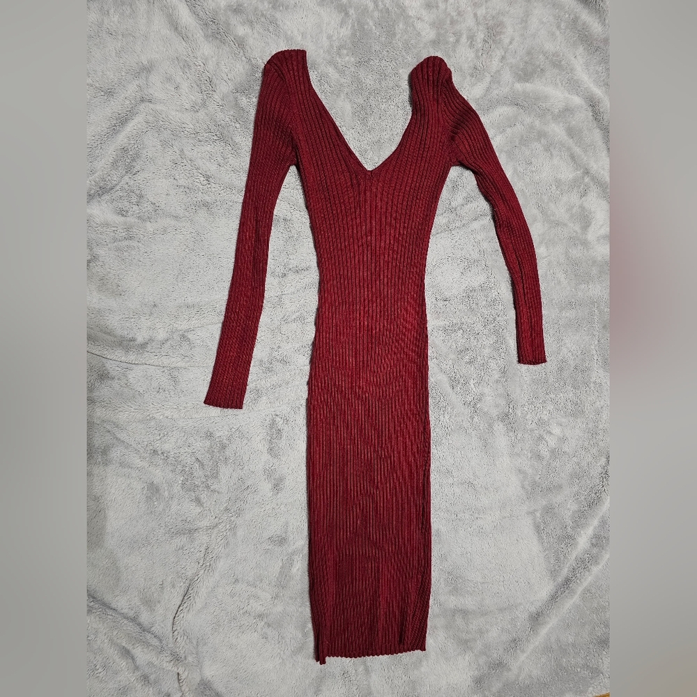 Windsor Deep Red Ribbed Knit Dress - Picture 5 of 5